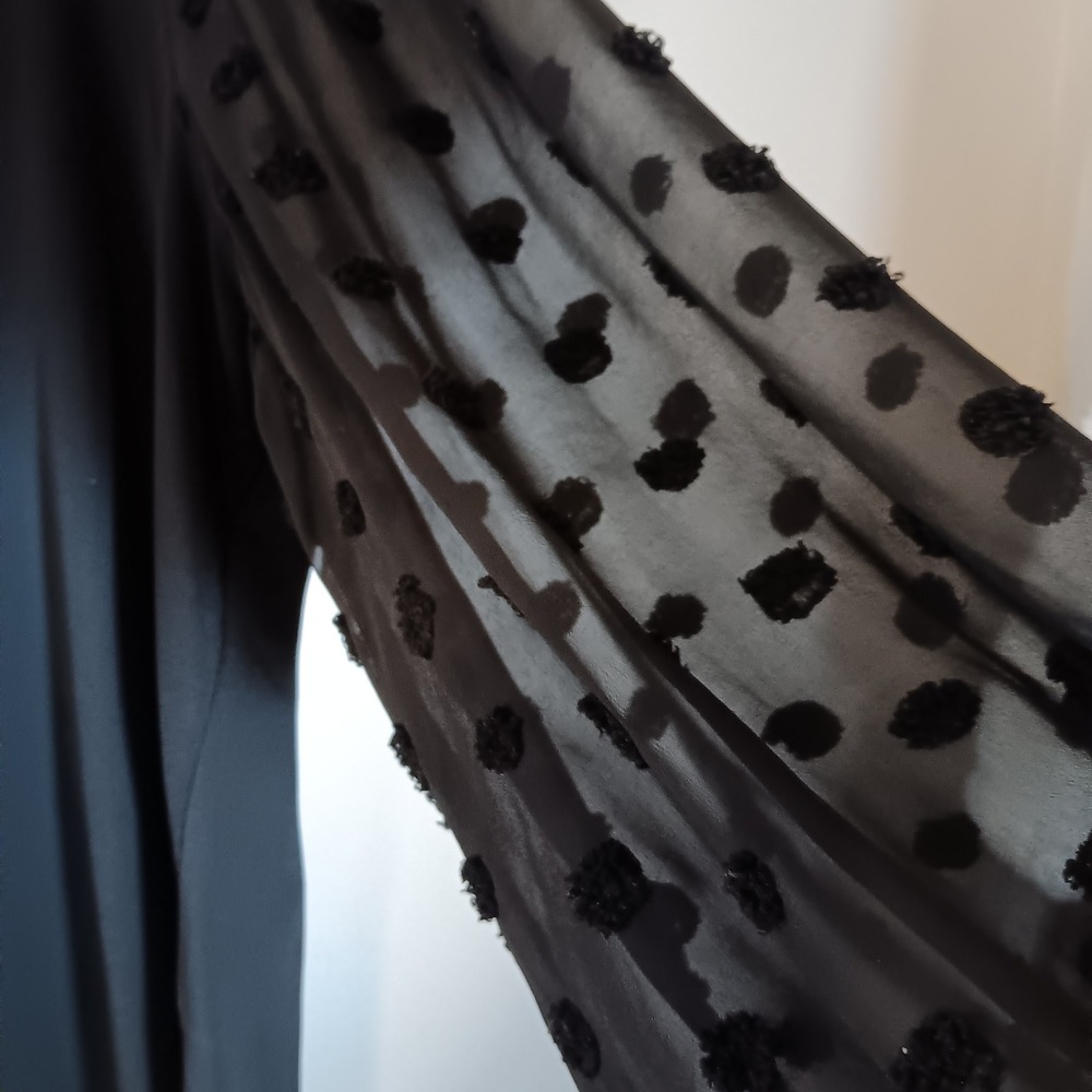Adrianna Papell Black Blouse 3X Long Sleeve Sheer Polka Dot Party Top - Picture 2 of 5